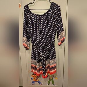 Navy and Red Patterned Dress